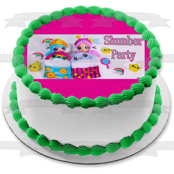 Slumber Party Girl Sleep Over Rainbows and Stars Edible Cake Topper Image ABPID00095