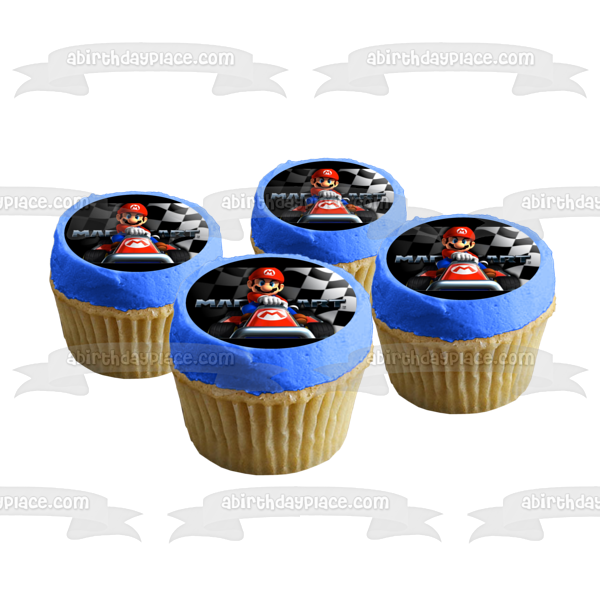 Super Mario Bros. Mario Kart Checkered Flag Edible Cake Topper Image ABPID00147