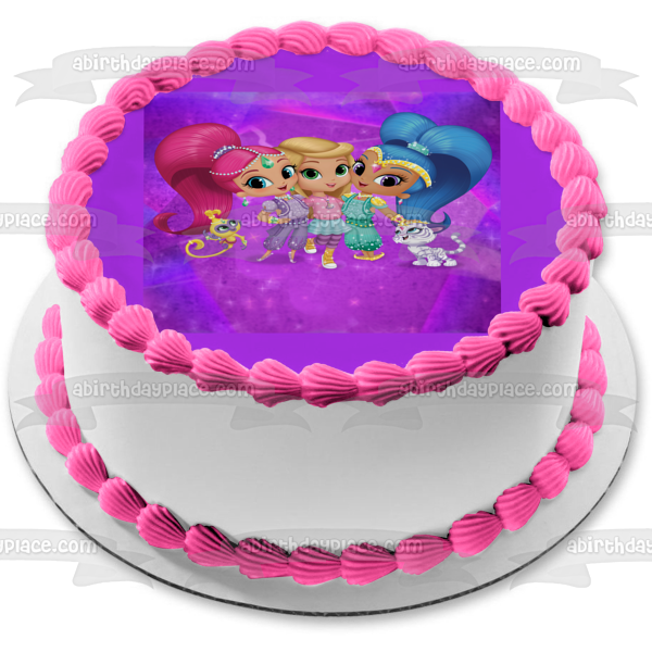 Shimmer and Shine Leah Pets Fondo morado Imagen comestible para decoración de tarta ABPID00220 