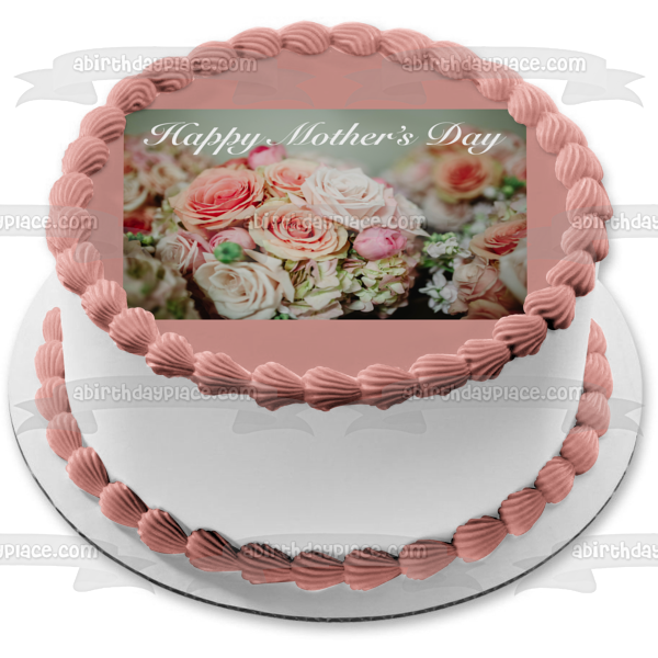 Decoración comestible para tarta con rosas rosadas del día de la madre, imagen ABPID00282 