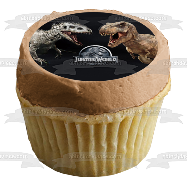 Logotipo de Jurassic World Indominus Rex Vs Tyrannosaurus Rex Imagen comestible para decoración de tarta ABPID00290 