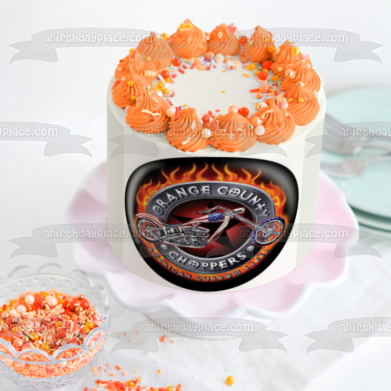 Imagen de decoración comestible para tartas con motocicletas de acero personalizadas americanas de Orange County Choppers ABPID00347 