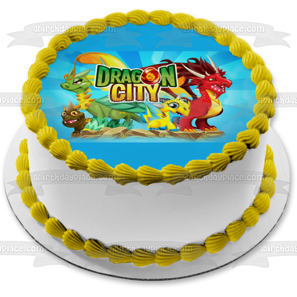 Logotipo de Dragon City, varios dragones, decoración comestible para tarta, imagen ABPID00336 