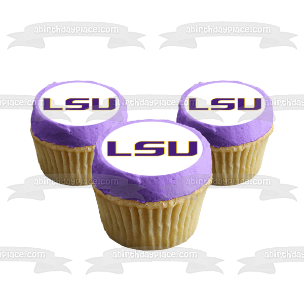 Imagen comestible para tarta con logotipo de LSU Tigers y Lady Tigers, equipos atléticos de la Universidad Estatal de Luisiana, ABPID00414 