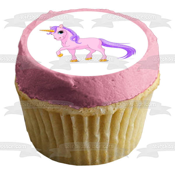 Pink Unicorn Purple Hair Leg Up Edible Cake Topper Image ABPID00416