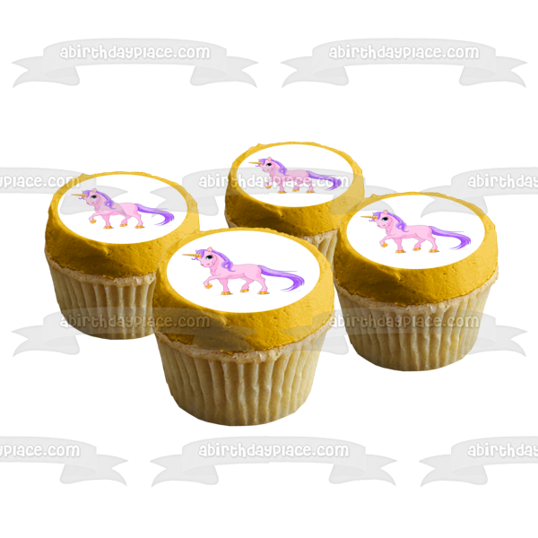 Pink Unicorn Purple Hair Leg Up Edible Cake Topper Image ABPID00416