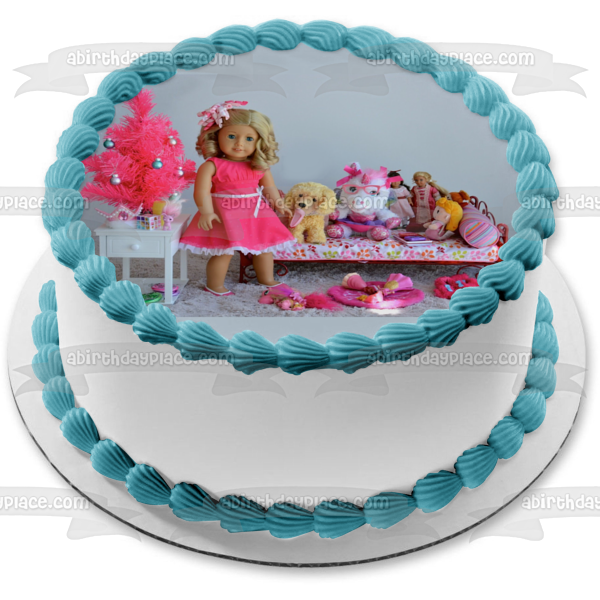 Muñeca American Girl Fashion con perro, unicornio y accesorios, adorno comestible para tarta, imagen ABPID00461 