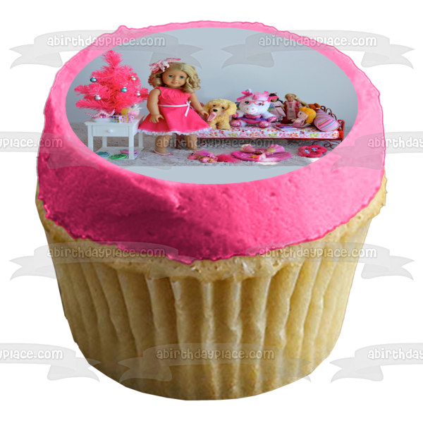 Muñeca American Girl Fashion con perro, unicornio y accesorios, adorno comestible para tarta, imagen ABPID00461 