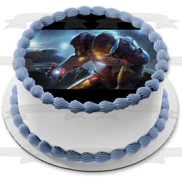 Iron Man Crouching In the Rain Tony Stark Edible Cake Topper Image ABPID00429