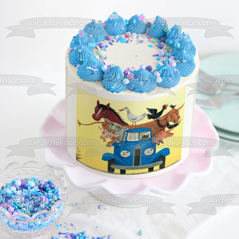 Adorno comestible para tarta con diseño de animales de granja de Alice Schertle, pequeño camión azul, imagen ABPID00466 