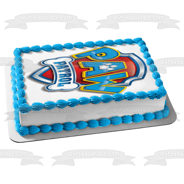 Paw Patrol Logo Escudo Hueso Pawprint Adorno comestible para tarta Imagen ABPID00538 