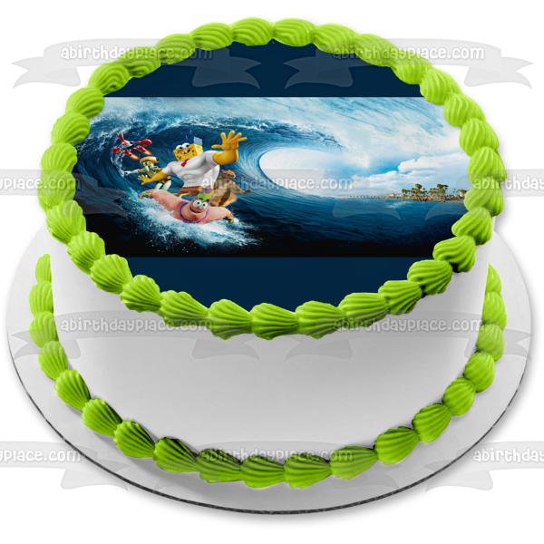 Bob Esponja Pantalones Cuadrados Patricio Sr. Cangrejo Calamardo Surfing Decoración comestible para tarta Imagen ABPID00540 