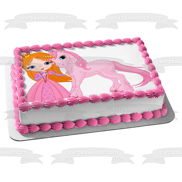 Hermosa princesa unicornio rosa adorno comestible para pastel imagen ABPID00525 