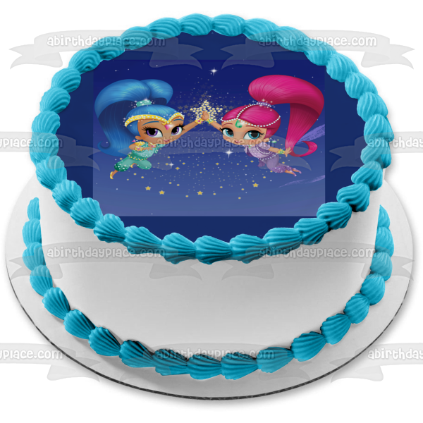 Adorno comestible para tarta con estrellas nocturnas Shimmer and Shine, imagen ABPID00614 