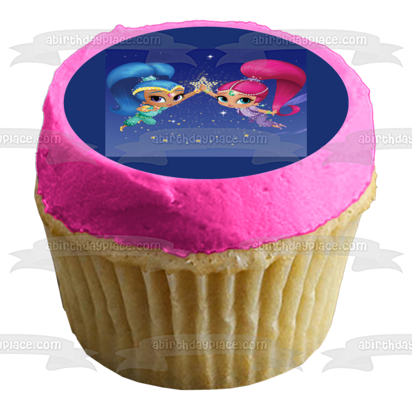 Adorno comestible para tarta con estrellas nocturnas Shimmer and Shine, imagen ABPID00614 