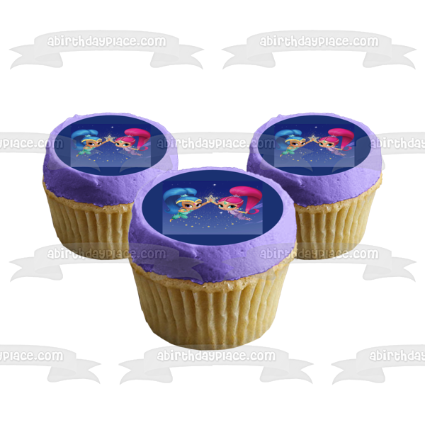 Adorno comestible para tarta con estrellas nocturnas Shimmer and Shine, imagen ABPID00614 