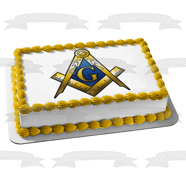 Mason Logo Masonic Lodge Square and Compass Freemasonry Edible Cake Topper Image ABPID55094