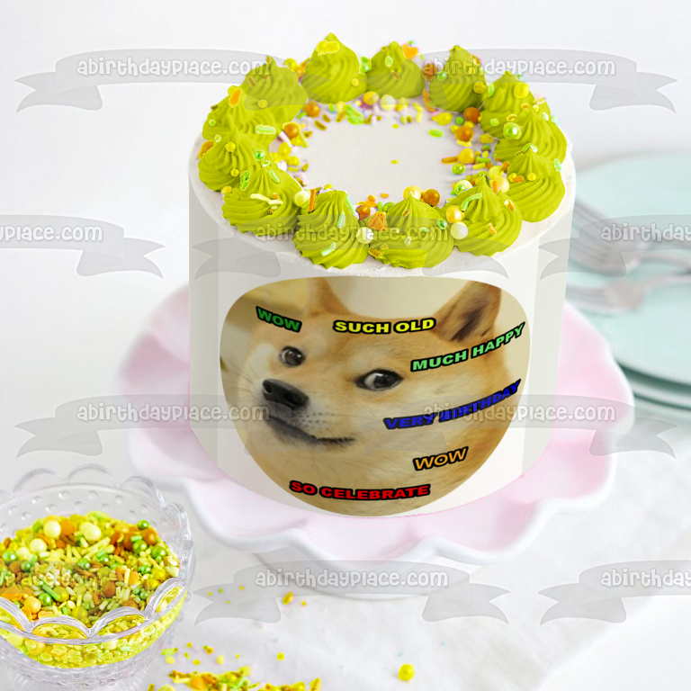 Happy Birthday Doge Shiba Inu Dog Wow Such Old Much Happy Very Birthday so Celebrate Edible Cake Topper Image ABPID00636