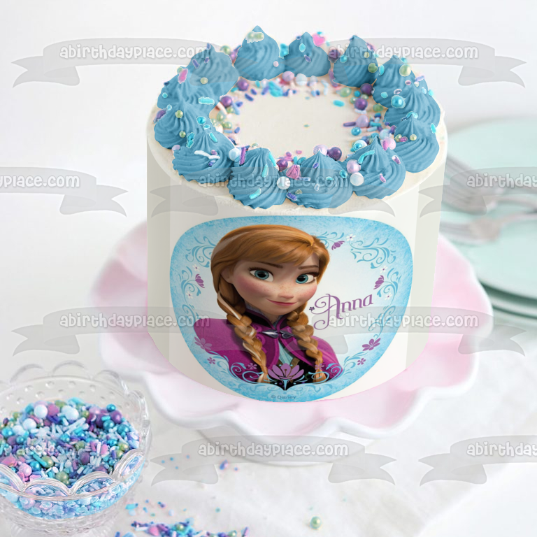 Adorno comestible para tarta con trenzas y flores de Anna Frozen de Disney, imagen ABPID00668 