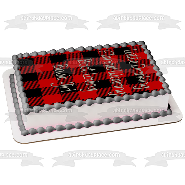 Latte Drinking Flannel Wearing Boot Loving Basic Girl Edible Cake Topper Image ABPID00805