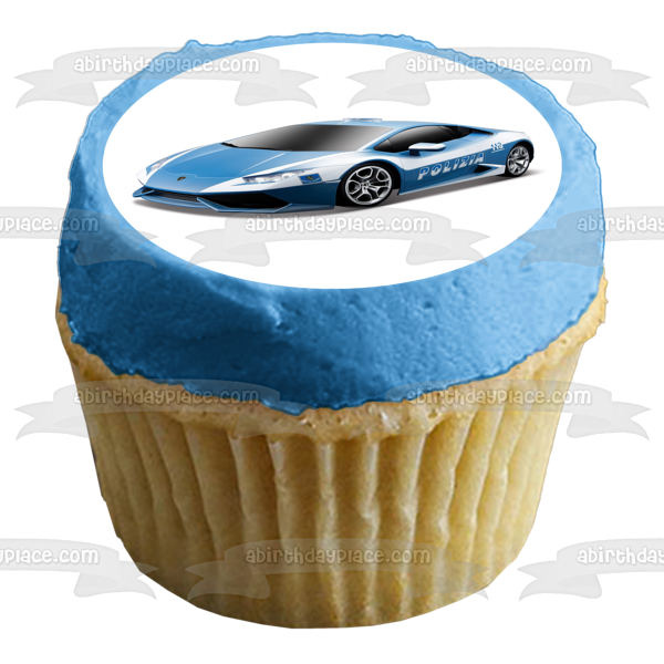 Decoración comestible para tarta con coche de policía azul, imagen ABPID00811 