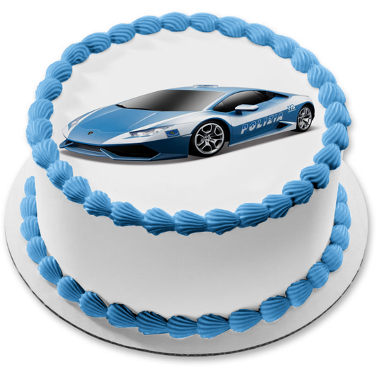 Decoración comestible para tarta con coche de policía azul, imagen ABPID00811 