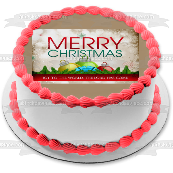 Feliz Navidad, alegría para el mundo, el Señor ha venido, decoración comestible para tarta, imagen ABPID55113 