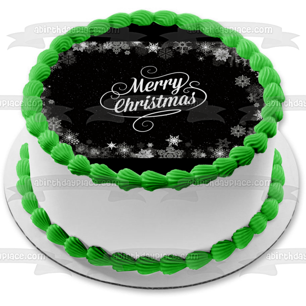 Feliz Navidad Copos de nieve en blanco y negro Imagen comestible para decoración de tarta ABPID55117 