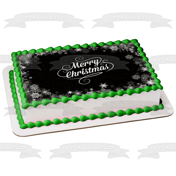 Feliz Navidad Copos de nieve en blanco y negro Imagen comestible para decoración de tarta ABPID55117 