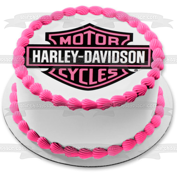 Adorno comestible para tarta con logotipo rosa de Harley-Davidson Motor Cycles, imagen ABPID55161 