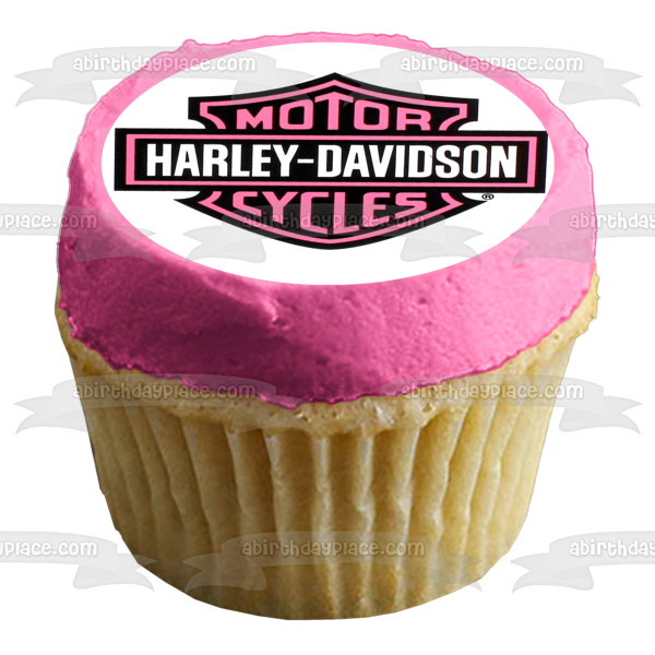 Adorno comestible para tarta con logotipo rosa de Harley-Davidson Motor Cycles, imagen ABPID55161 