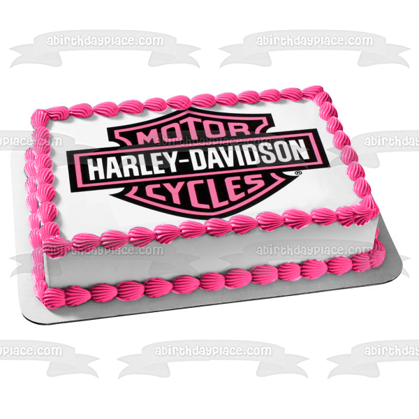 Adorno comestible para tarta con logotipo rosa de Harley-Davidson Motor Cycles, imagen ABPID55161 