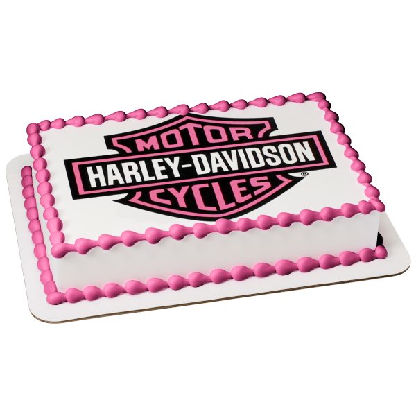 Harley-Davidson Motor Cycles Pink Logo Edible Cake Topper Image ABPID55161