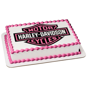 Harley-Davidson Motor Cycles Pink Logo Edible Cake Topper Image ABPID55161