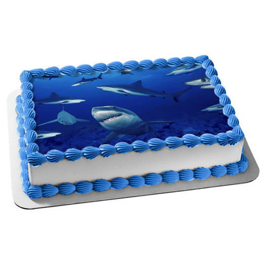 Imagen comestible para tarta con tiburones oceánicos nadando ABPID00678 