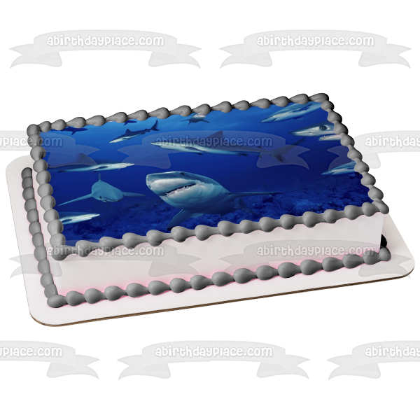 Imagen comestible para tarta con tiburones oceánicos nadando ABPID00678 