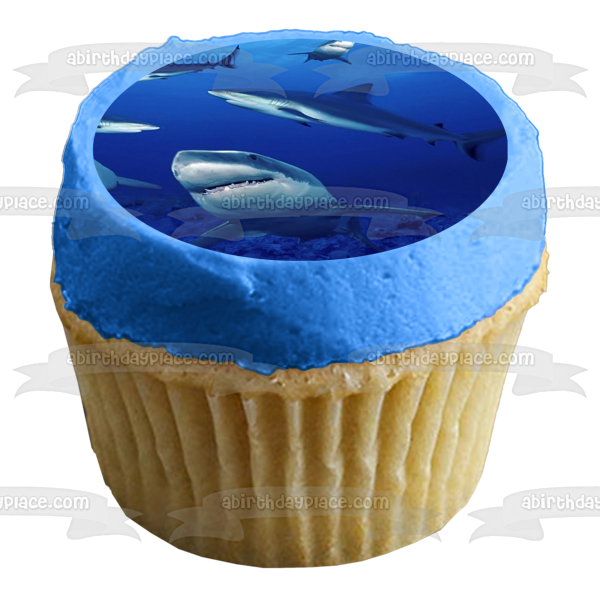 Imagen comestible para tarta con tiburones oceánicos nadando ABPID00678 