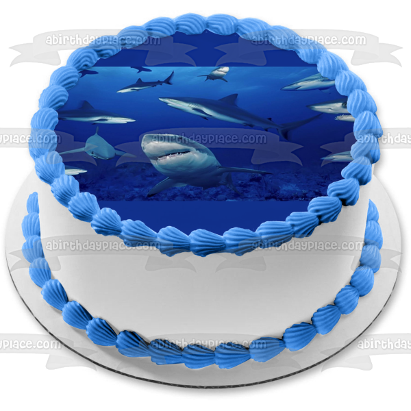 Imagen comestible para tarta con tiburones oceánicos nadando ABPID00678 