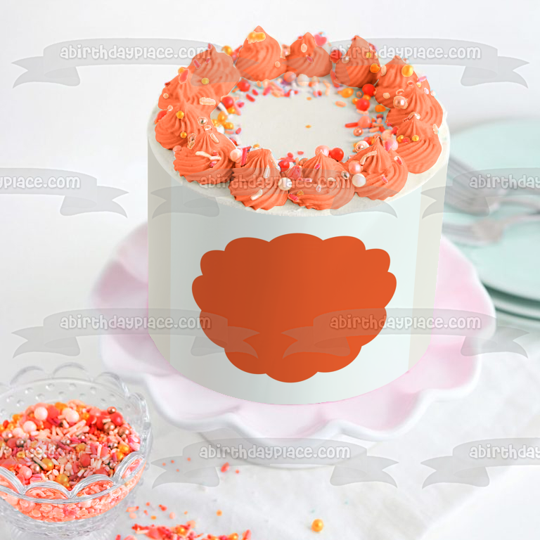 Orange Scalloped Circle on White Background Edible Cake Topper Image ABPID00819