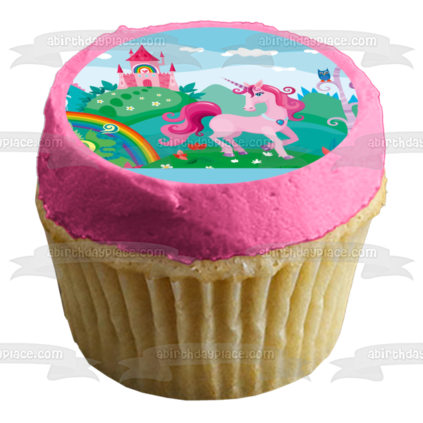 Unicorn with Rainbow Coloring Book Pink Castle Edible Cake Topper Image ABPID00820