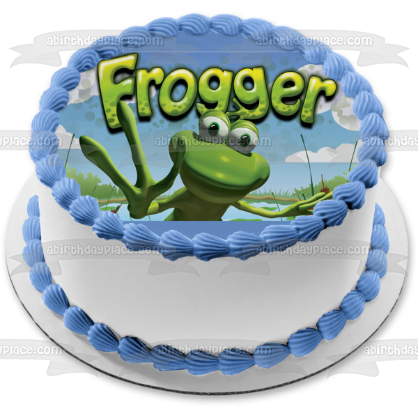 Imagen comestible para tarta con diseño de árboles y nubes de videojuegos de Frogger ABPID00904 