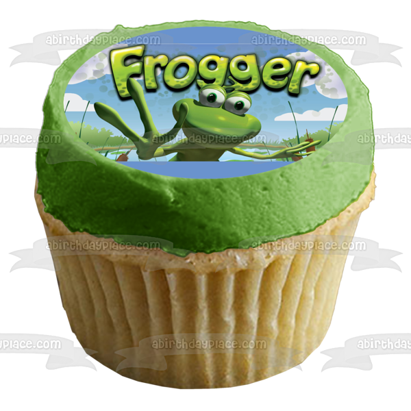 Imagen comestible para tarta con diseño de árboles y nubes de videojuegos de Frogger ABPID00904 