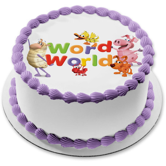 Word World Where Words Come Alive Duck Frog Sheep Pig and Dog Edible Cake Topper Image ABPID00898