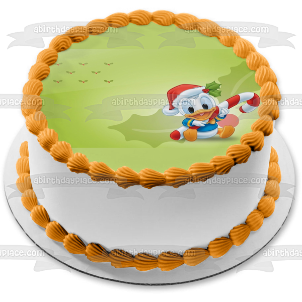 Marco de imagen comestible para decoración de tarta con bastón de caramelo navideño de Baby Donald ABPID01003 