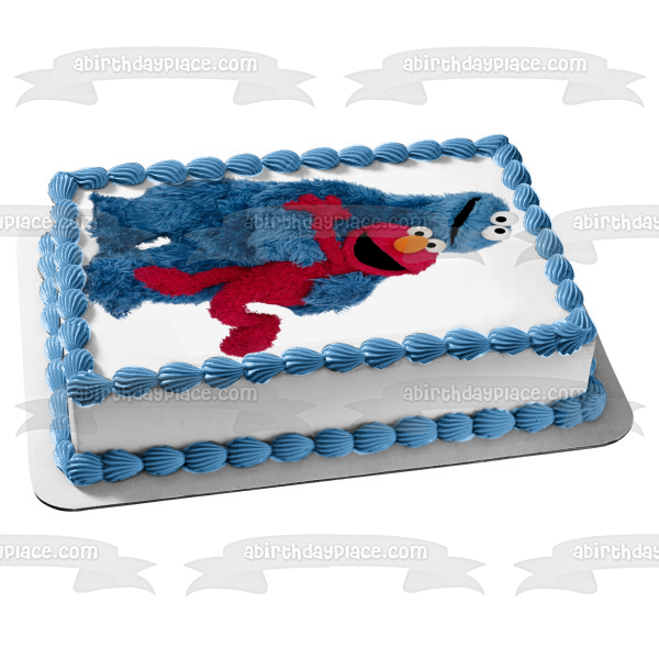 Sesame Street Elmo and Cookie Monster Hugging Edible Cake Topper Image ABPID00979