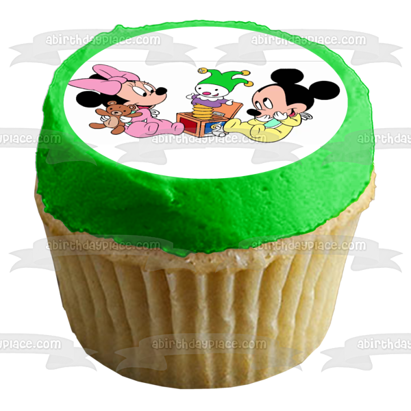 Bebé Mickey Mouse y Bebé Minnie Mouse Jack In the Box Adorno comestible para tarta Imagen ABPID01028 