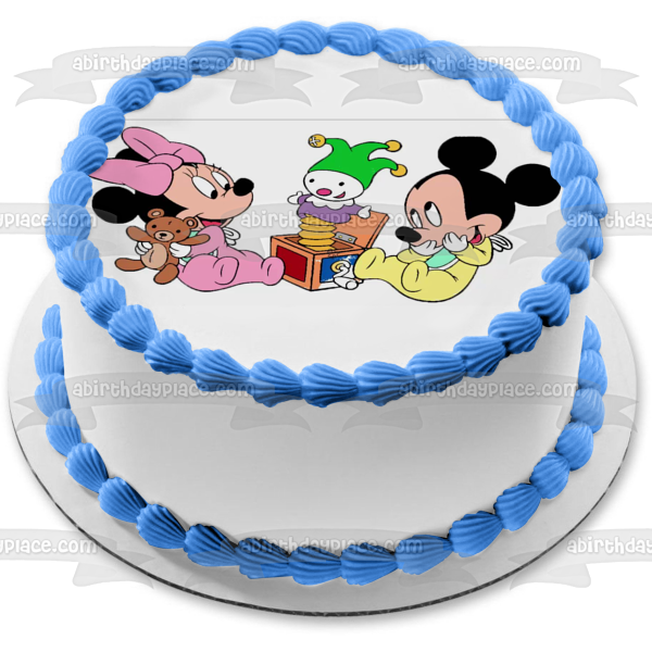 Bebé Mickey Mouse y Bebé Minnie Mouse Jack In the Box Adorno comestible para tarta Imagen ABPID01028 