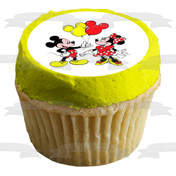 Imagen comestible para decoración de tarta con globos de Mickey Mouse y Minnie Mouse ABPID01109 