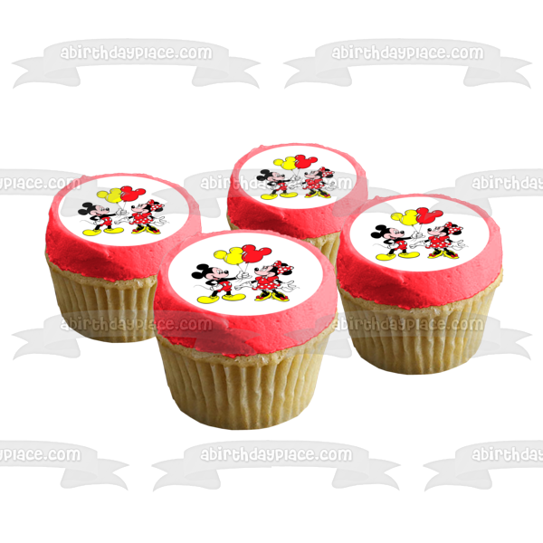 Imagen comestible para decoración de tarta con globos de Mickey Mouse y Minnie Mouse ABPID01109 