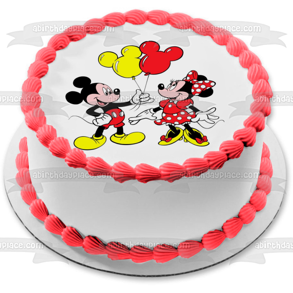 Imagen comestible para decoración de tarta con globos de Mickey Mouse y Minnie Mouse ABPID01109 